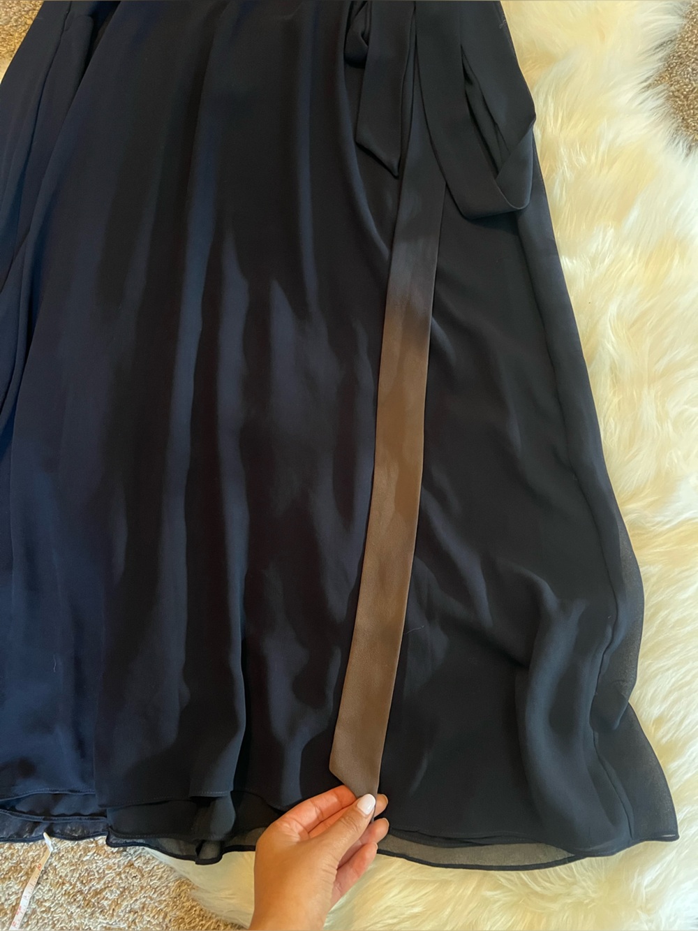 Ralph Lauren Navy Wrap Midi  with Flutter Sleeves Belted Georgette Dress size 14 - Picture 11 of 13